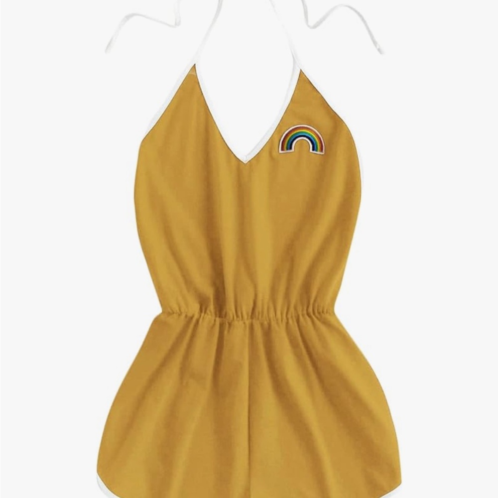 Yellow Halter Romper with Rainbow Patch